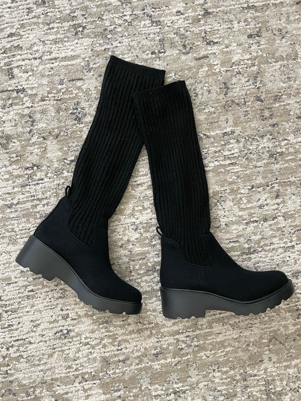 Black Wool Tall Knee High Boots Size 8 (39)